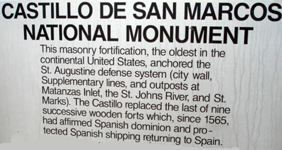 Castillo De San Marcos National Monument sign